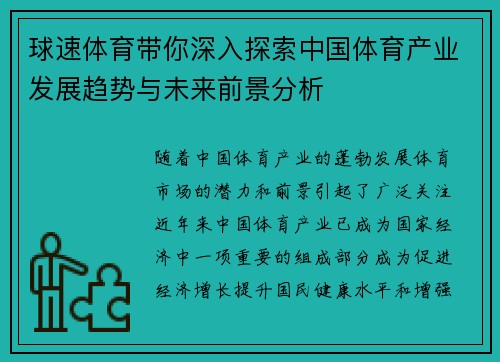 球速体育带你深入探索中国体育产业发展趋势与未来前景分析